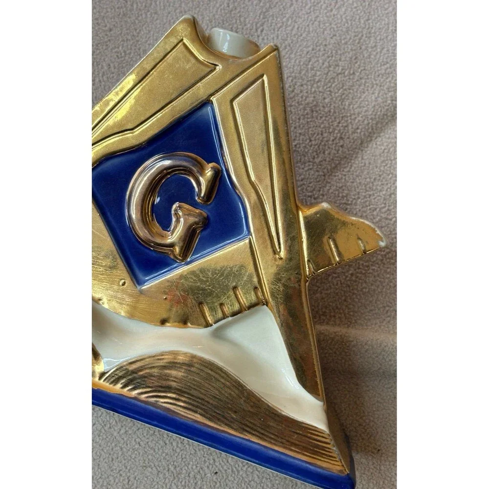 Vintage 1971 Porcelain Masonic Liquor Decanter Freemasons Square Compass EMPTY